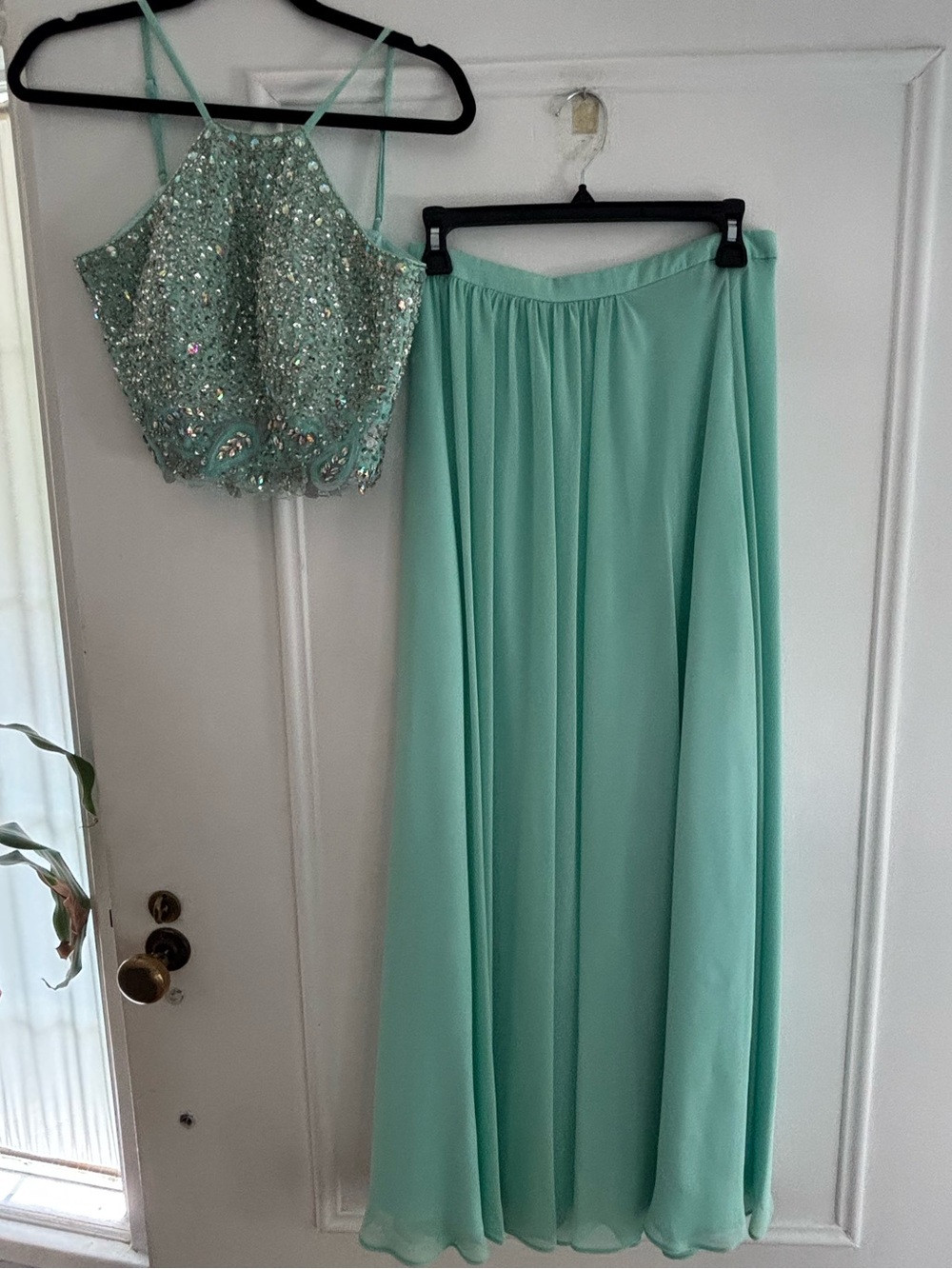 Mint Green Women’s Prom Dress - 2 piece set - Maxi Skirt and Cropped Top